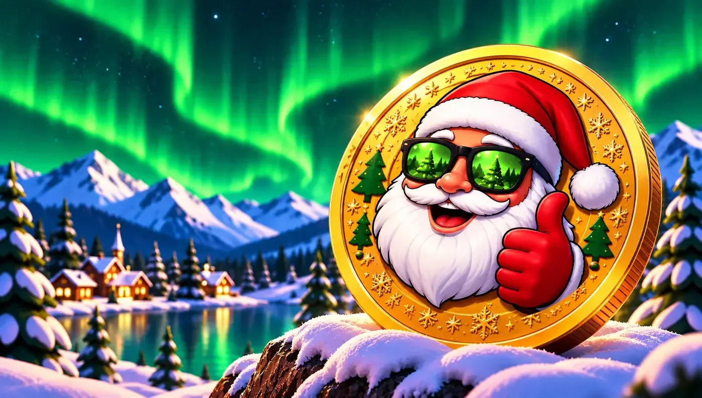 Santa CHRISTMAS coin under green northern lights