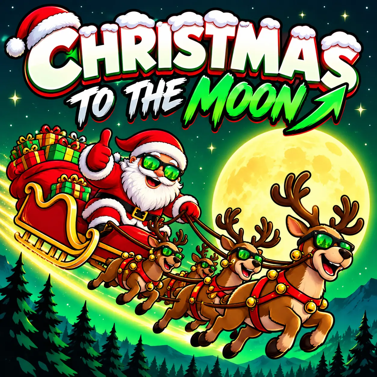 Santa flying with his reindeer