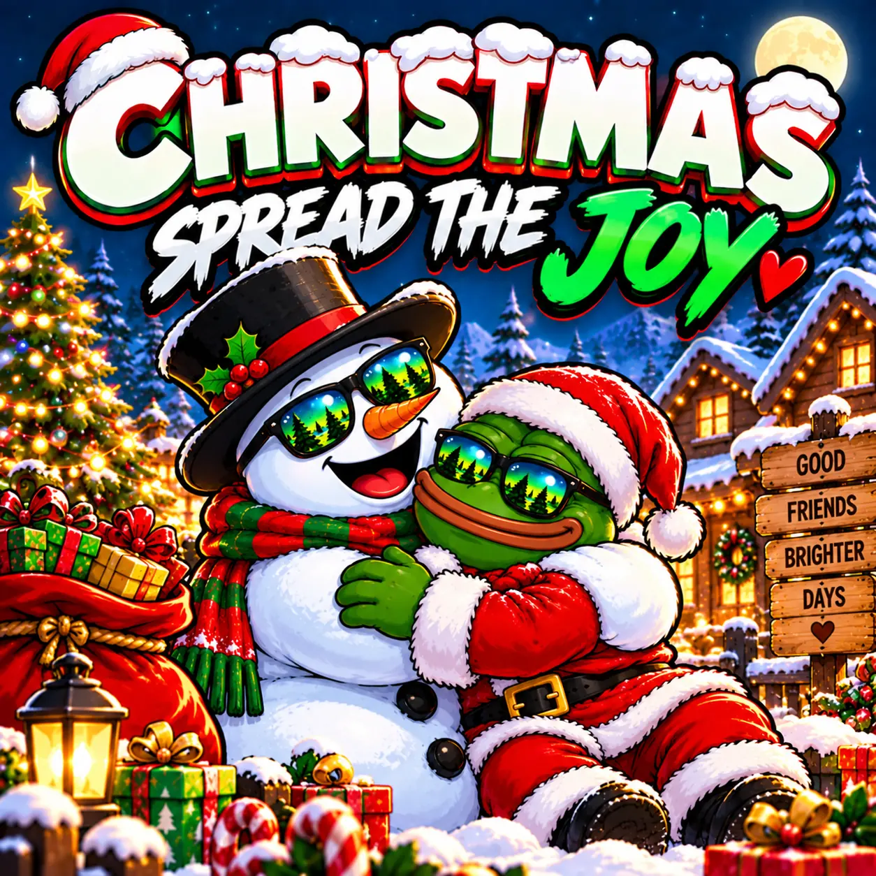 Santa and a snowman spreading Christmas joy